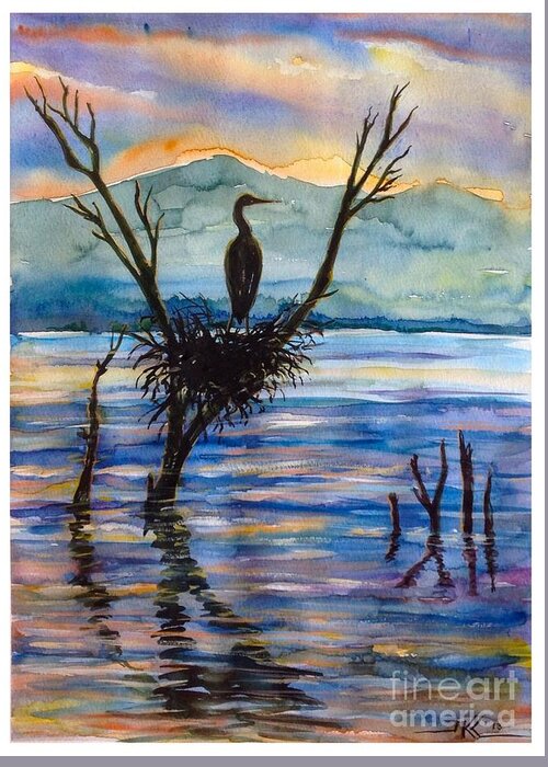 Lake Greeting Card featuring the painting Near the Lake #2 by Katerina Kovatcheva