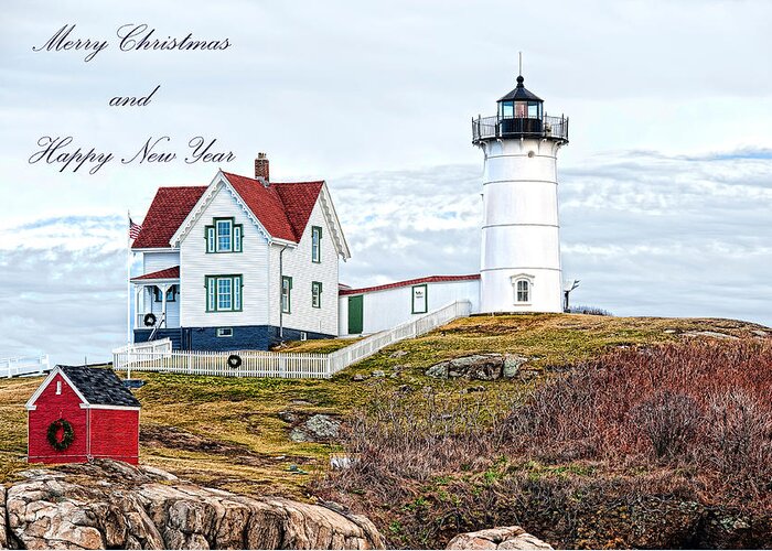 Maine Greeting Card featuring the photograph Nubble Light Christmas Card #2 by Richard Bean