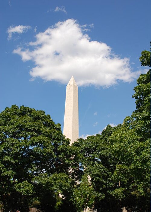 Washington Greeting Card featuring the photograph Obelisk Rises Into the Clouds by Kenny Glover