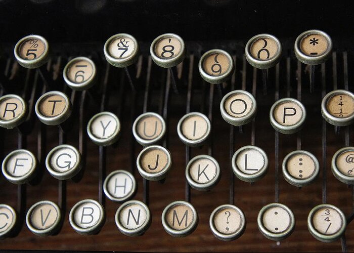Typewriter Greeting Card featuring the photograph Old Keys by Laurie Perry