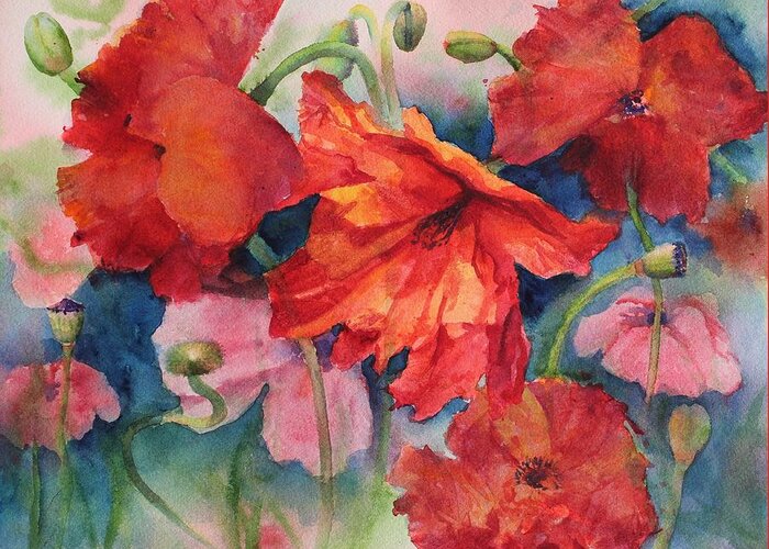 Flowers Greeting Card featuring the painting Oriental Poppies by Ruth Kamenev