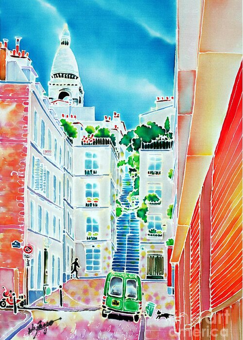 Paris Greeting Card featuring the painting Passage Cottin #2 by Hisayo OHTA
