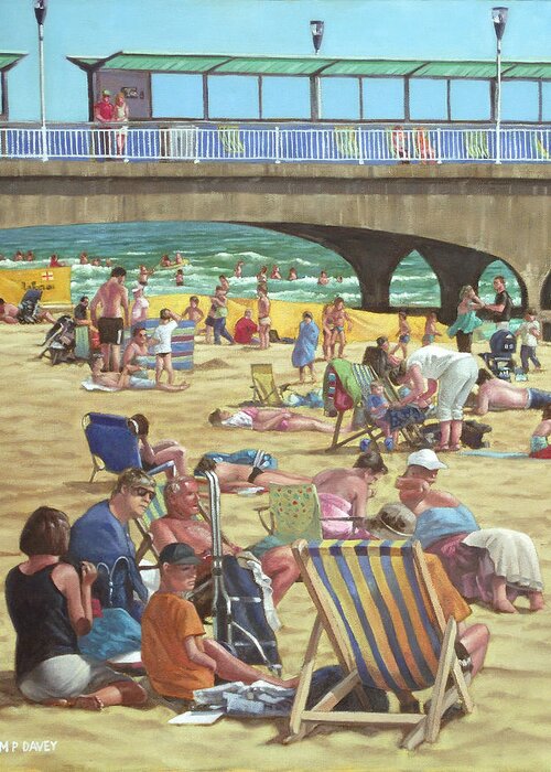 Bournemouth Greeting Card featuring the painting people on Bournemouth beach by Martin Davey