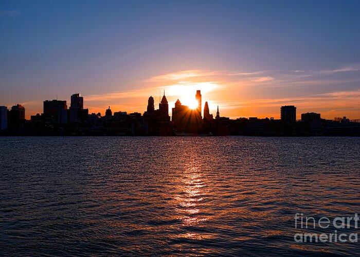 Sunset Greeting Card featuring the photograph Philadelphia Sunset #2 by Olivier Le Queinec