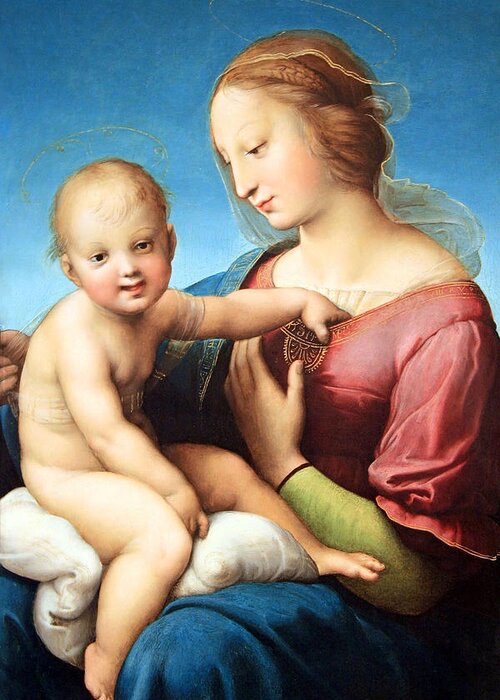 The Niccolini Cowper Madonna Greeting Card featuring the photograph Raphael's The Niccolini Cowper Madonna #2 by Cora Wandel