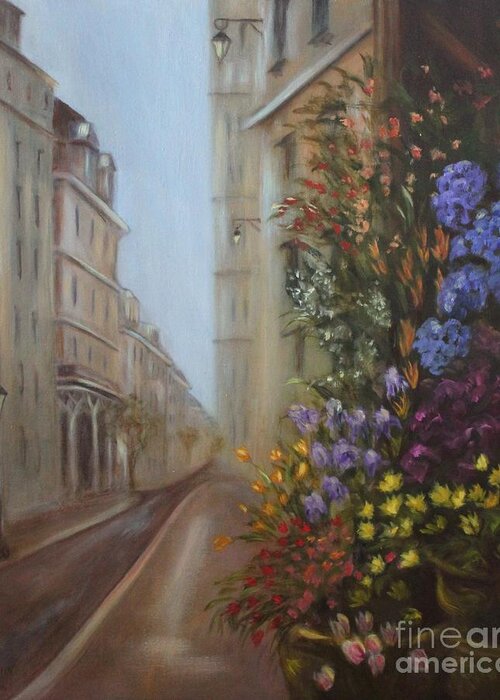 Flowers Greeting Card featuring the painting Rue de Fleur by Kathy Lynn Goldbach