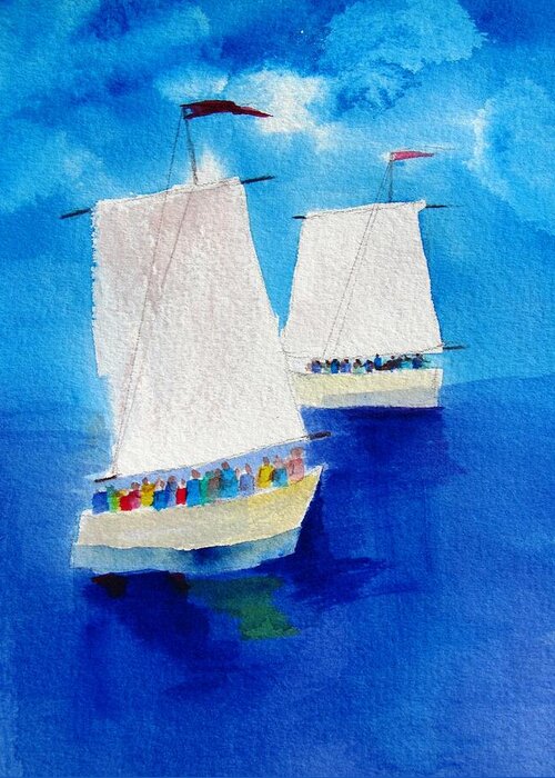 Sailboats Greeting Card featuring the painting 2 Sailboats by Carlin Blahnik CarlinArtWatercolor