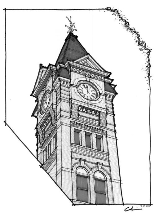 Samford Greeting Card featuring the drawing Samford Hall Clock Tower #2 by Calvin Durham