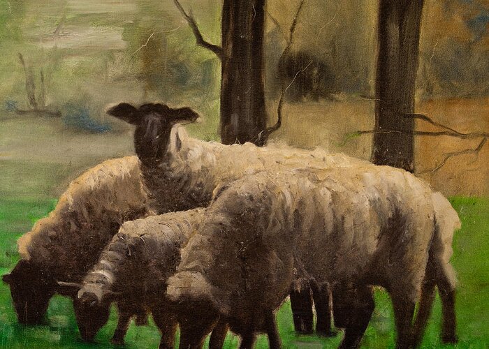 Sheep Greeting Card featuring the painting Sheep Family #2 by John Reynolds
