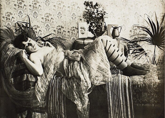 1890 Greeting Card featuring the photograph Sleeping Woman, C1900 #2 by Granger
