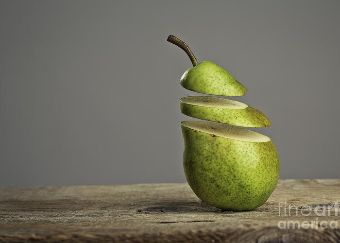 Pear Greeting Card featuring the photograph Sliced #2 by Nailia Schwarz
