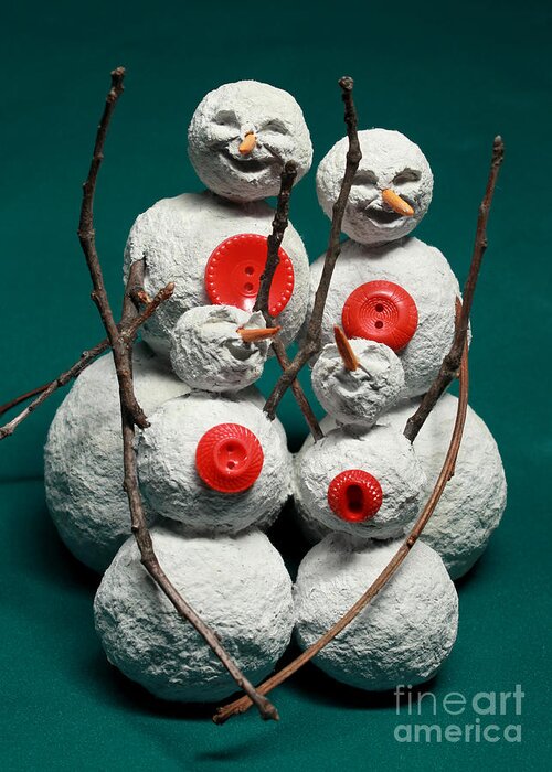 Snowman Greeting Card featuring the mixed media Snowman Family Christmas Card #2 by Adam Long