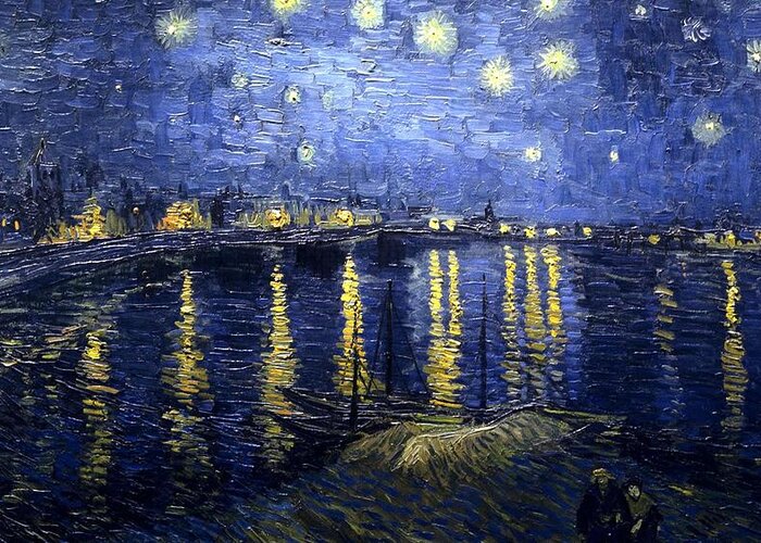 Starry Night Greeting Card featuring the painting Starry Night Over The Rhone #2 by Pam Neilands