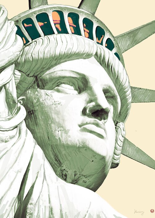 The Statue Of Liberty Is Open! Visitors Can Go Into The Pedestal Museum Greeting Card featuring the drawing Statue Liberty - pop stylised art poster #2 by Kim Wang