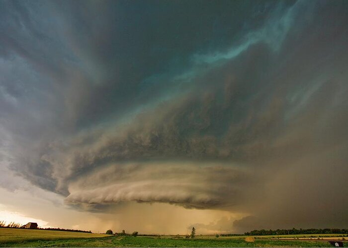 Cloud Greeting Card featuring the photograph Supercell Thunderstorm Over Fields by Roger Hill/science Photo Library