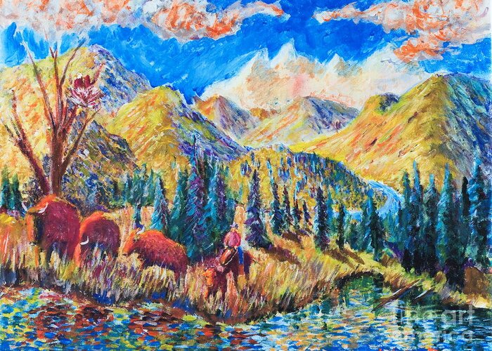 Nature Greeting Card featuring the painting The Stray by Walt Brodis