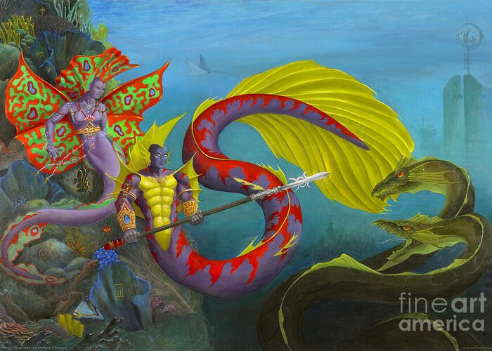 Mermaid Greeting Card featuring the painting The Threat by Melissa A Benson