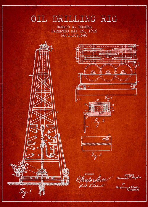 Oil Greeting Card featuring the digital art Vintage Oil drilling rig Patent from 1916 #4 by Aged Pixel