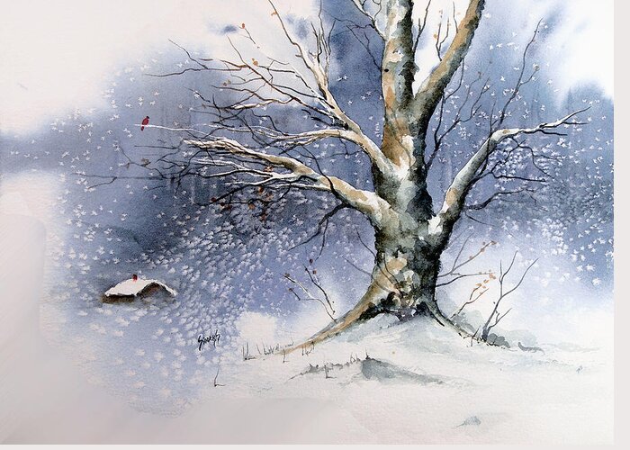 Winter Greeting Card featuring the painting Winter Tree #2 by Sam Sidders