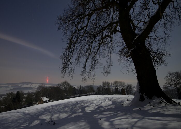 Landscape Greeting Card featuring the photograph Wintery landscape in the night #2 by Ang El