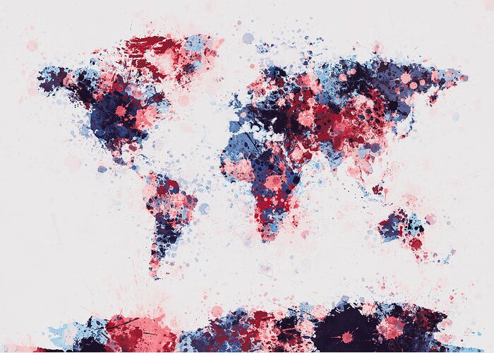 Map Of The World Greeting Card featuring the digital art World Map Paint Splashes #2 by Michael Tompsett