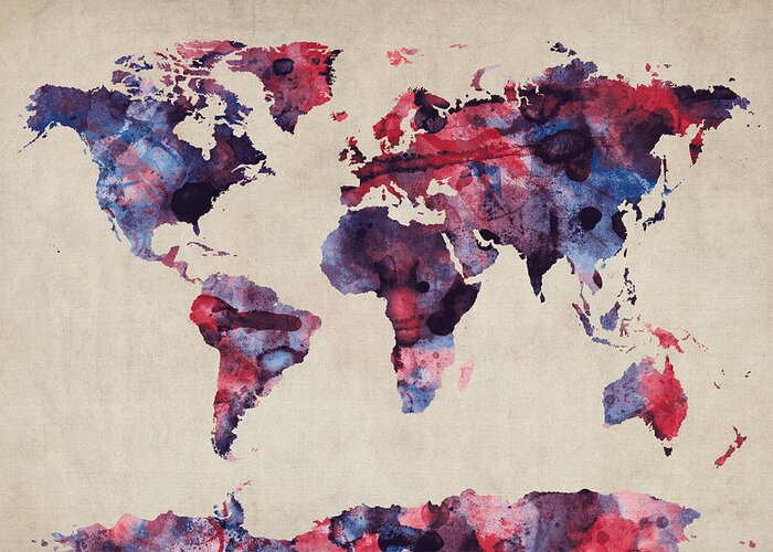 Map Of The World Greeting Card featuring the digital art World Map Watercolor #2 by Michael Tompsett