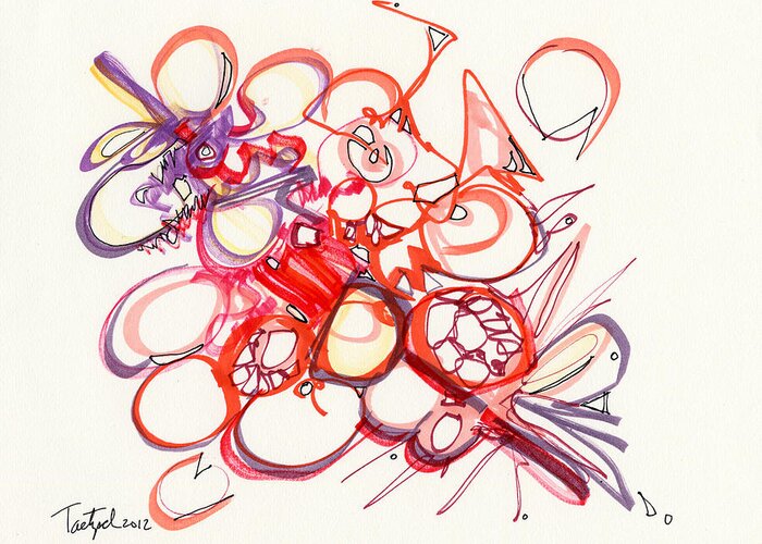 Abstract Greeting Card featuring the drawing 2012 Drawing #22 by Lynne Taetzsch