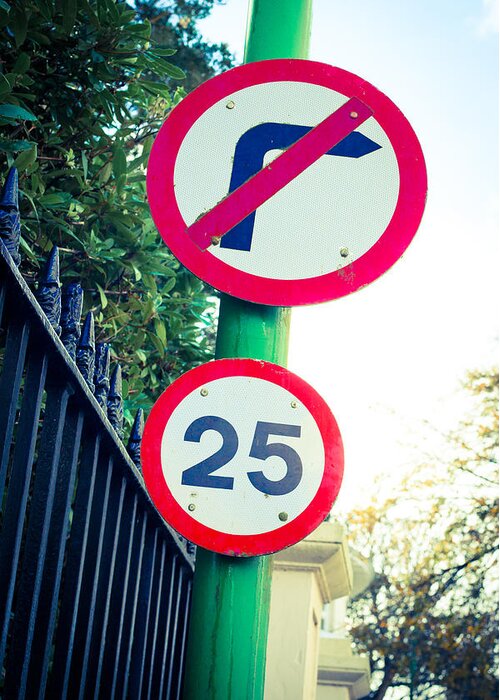 Access Greeting Card featuring the photograph 25 Mph Road Sign by Tom Gowanlock