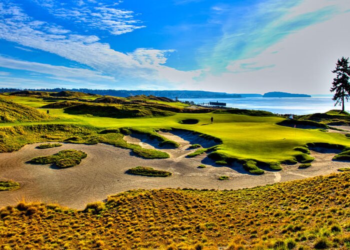 Chambers Bay Golf Course Greeting Card featuring the photograph #15 at Chambers Bay Golf Course - Location of the 2015 U.S. Open Tournament #3 by David Patterson