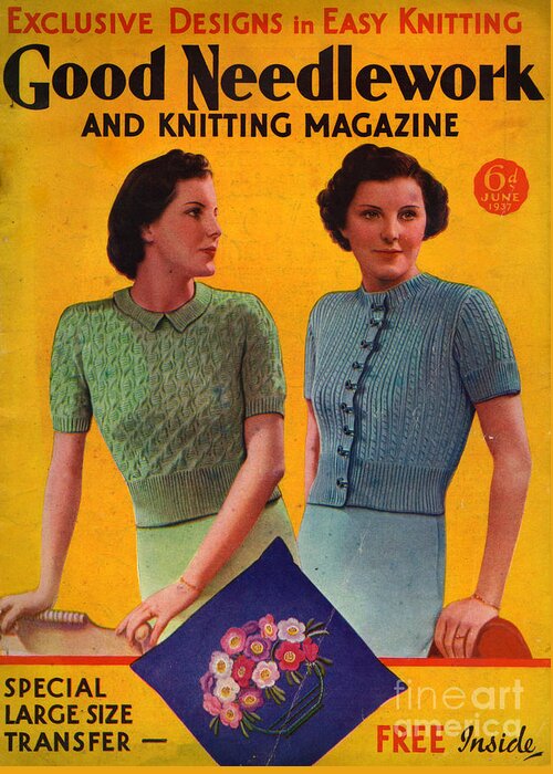 Jumpers Greeting Card featuring the drawing 1930s Uk Good Needlework And Knitting #3 by The Advertising Archives