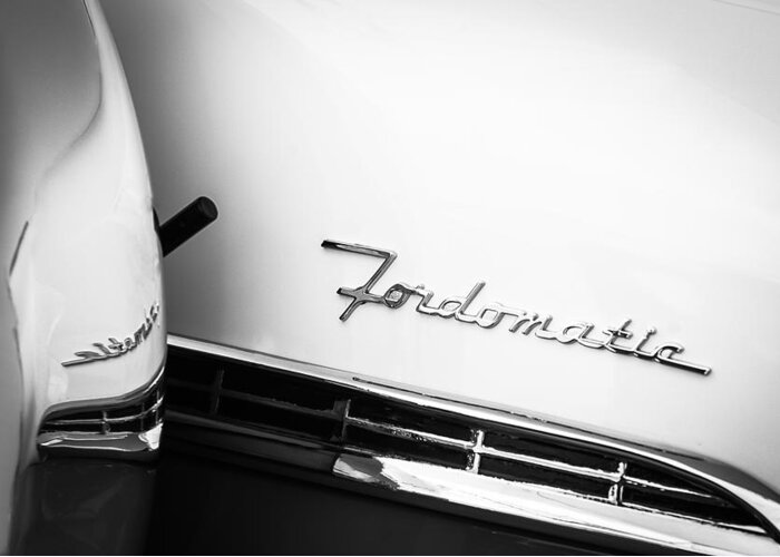 1955 Ford Crown Victoria Fordomatic Emblem Greeting Card featuring the photograph 1955 Ford Crown Victoria Fordomatic Emblem #3 by Jill Reger