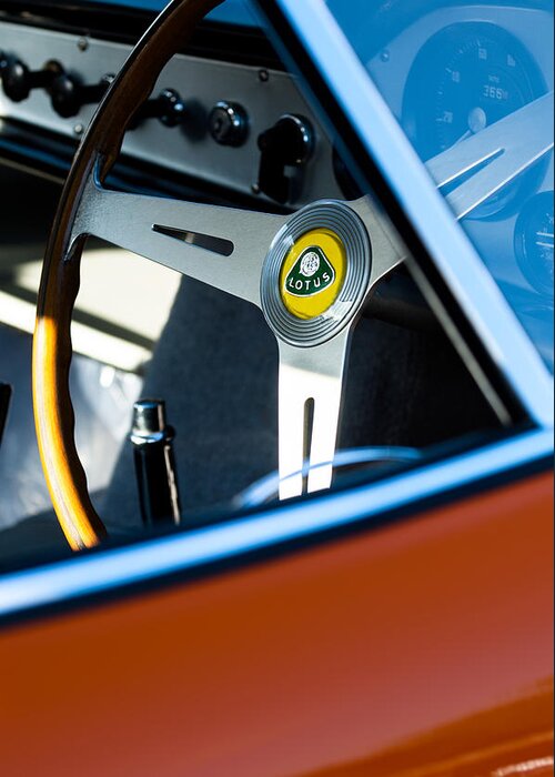 1961 Lotus Elite Series Ii Coupe Steering Wheel Emblem Greeting Card featuring the photograph 1961 Lotus Elite Series II Coupe Steering Wheel Emblem #3 by Jill Reger