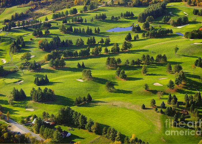 New England Greeting Card featuring the photograph Aerial image of a golf course. #3 by Don Landwehrle