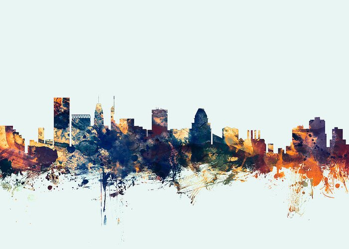 United States Greeting Card featuring the digital art Baltimore Maryland Skyline by Michael Tompsett
