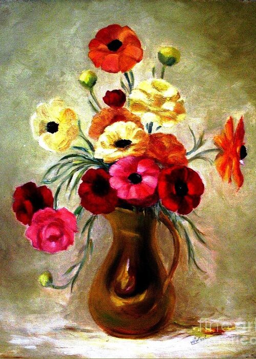 Vase Of Flowers Greeting Card featuring the painting Basking in the Light by Hazel Holland