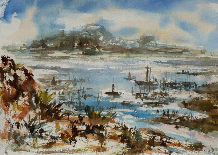 Monterrey Greeting Card featuring the painting Bay Scene by Xueling Zou