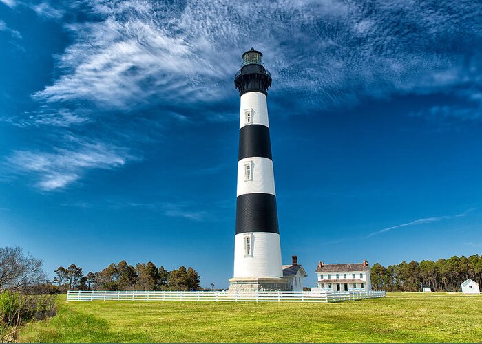 Black And White Lighthouse Greeting Card featuring the photograph Bodie Island Lighthouse #3 by Victor Culpepper