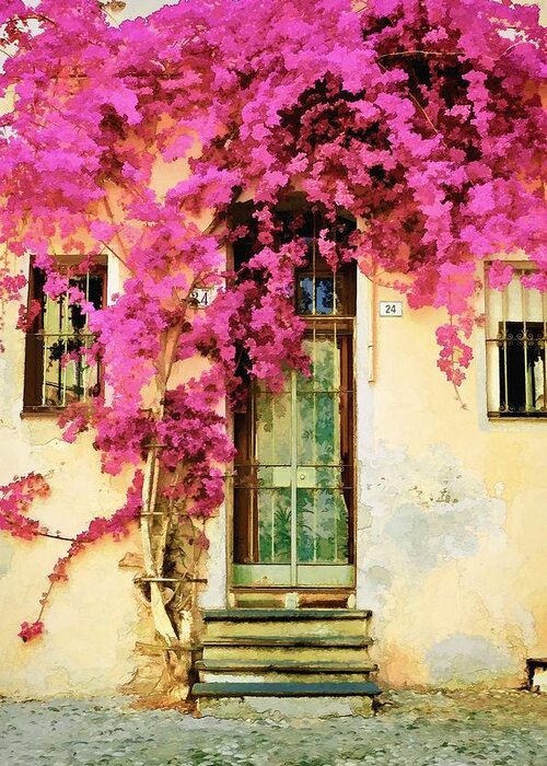 Digital Paintings Greeting Card featuring the photograph Bougainvillea Doorway by Allen Beatty