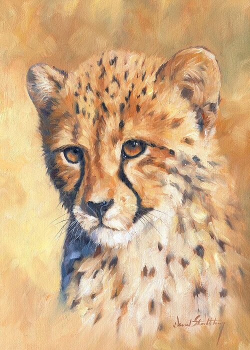 Cheetah Greeting Card featuring the painting Cheetah Cub #3 by David Stribbling