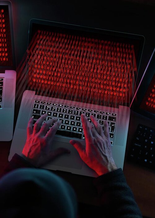Computer Crime Greeting Card featuring the photograph Computer Hacking #3 by Tek Image