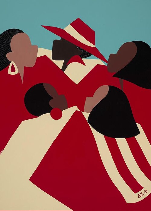 African American Greeting Card featuring the painting Crimson and Cream by Synthia SAINT JAMES