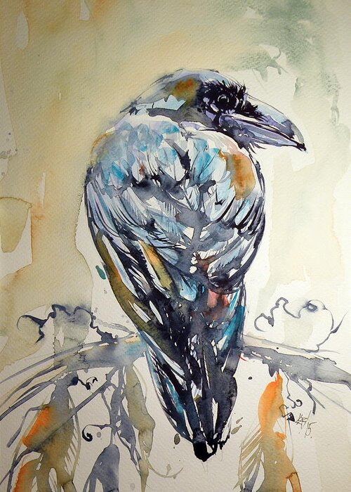 Bird Greeting Card featuring the painting Crow #3 by Kovacs Anna Brigitta