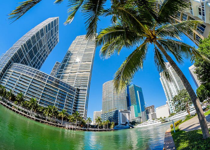 Architecture Greeting Card featuring the photograph Downtown Miami Brickell Fisheye #3 by Raul Rodriguez