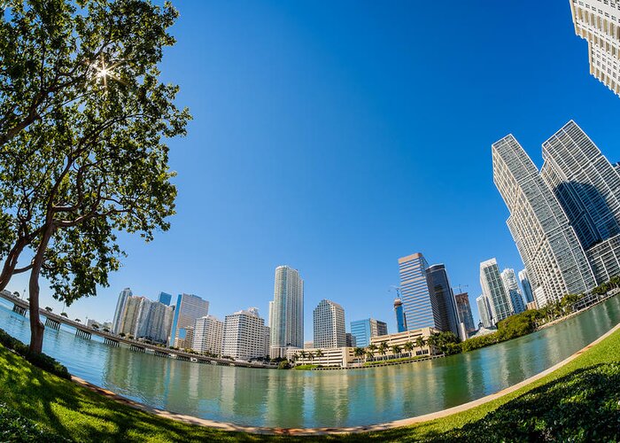 Architecture Greeting Card featuring the photograph Downtown Miami Fisheye #3 by Raul Rodriguez