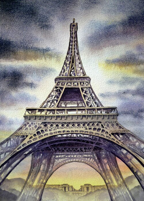 Eiffel Greeting Card featuring the painting Eiffel Tower by Irina Sztukowski