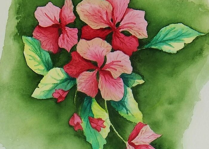 Print Greeting Card featuring the painting Geraniums by Katherine Young-Beck