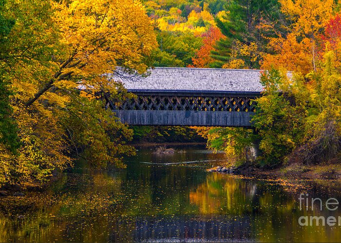 Covered Bridge Greeting Card featuring the photograph Henniker Bridge. by New England Photography