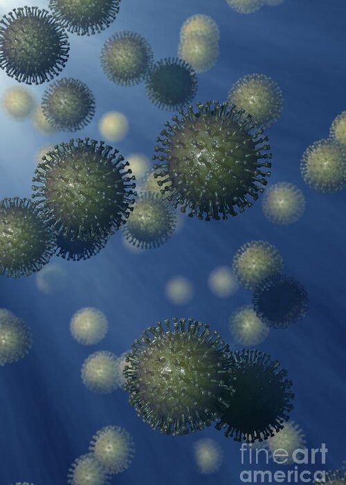 3d Visualisation Greeting Card featuring the photograph Influenza A Virus #3 by Science Picture Co