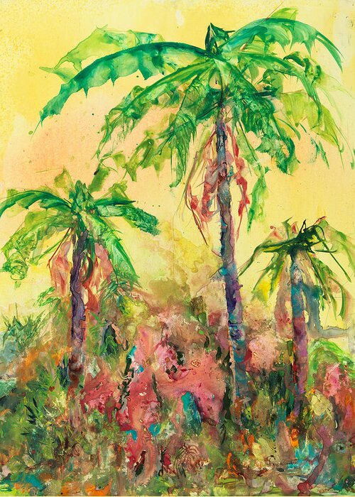 Florida Landscape Greeting Card featuring the painting 3 Palm Trees by Gary DeBroekert