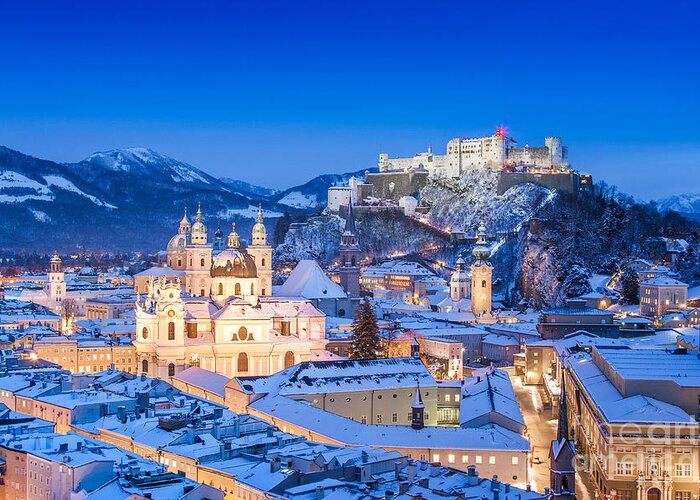 Blue Greeting Card featuring the photograph Salzburg in winter #3 by JR Photography